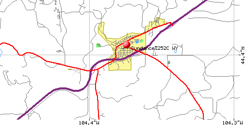 Map of Sundance, WY