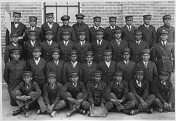 Older male students in uniform, Albuquerque Indian School